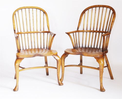 Lot 58 - A pair of modern elm and ash high back Windsor chairs
