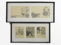 Lot 1592 - A set of three pencil drawings in single frame and mount