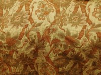 Lot 1408 - Two pairs of cream woven curtains with a floral caramel and green floral pattern