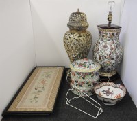 Lot 372 - An Oriental polychrome porcelain table lamp