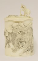 Lot 327 - A Japanese ivory box and cover