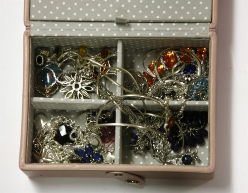 Lot 36 - A small jewellery box containing a quantity of silver gem set jewellery