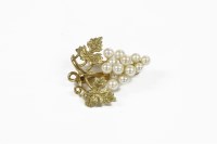 Lot 12 - A 9ct gold cultured pearl grape brooch
