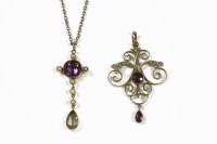 Lot 19 - A Victorian gold amethyst and seed pearl pendant