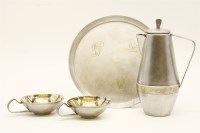 Lot 214A - A Mstera Jewellers coffee set for two on a tray