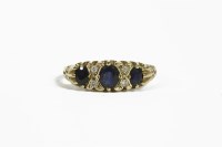 Lot 38E - A 9ct gold three stone sapphire ring