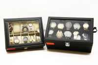 Lot 49 - A collection of assorted watches and two leather watch collector boxes to include a gentleman's gold plated Rotary Quartz strap watch