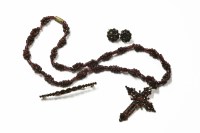Lot 29A - A Victorian bohemian garnet set cross with modern garnet bead necklace