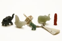 Lot 188 - Five small coloured hardstone items including three elephants