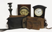 Lot 395 - A George III mahogany miniature bureau together with two Edwardian mantel clocks
