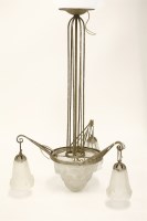 Lot 597A - An Art Deco moulded glass and iron ceiling light