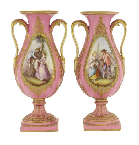 Lot 202 - A pair of Sèvres-style vases