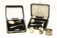 Lot 215 - Two cased silver christening sets together with a napkin ring