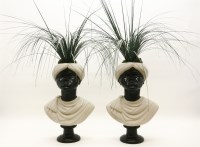Lot 404 - A pair of modern composition 'Moor's Head' vase busts