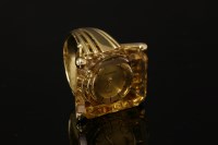 Lot 293 - An 18ct gold Jaeger-LeCoultre mechanical citrine ring watch