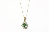 Lot 274 - A 9ct gold oval emerald and diamond cluster pendant with illusion set diamonds
2.32g