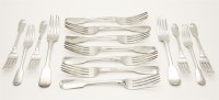 Lot 325 - Fiddle pattern silver forks: a set of six by Clement Cheese (probably)