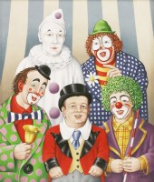 Lot 9 - Fred Aris (1932-1995)
FOUR CLOWNS AND A RINGMASTER
Signed l.r.