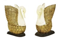 Lot 210 - A pair of Thai carved and painted wooden temple swans