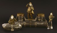 Lot 8 - A bronze and ivory desk set