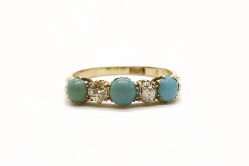 Lot 206 - A late Victorian five stone turquoise and diamond carved head ring