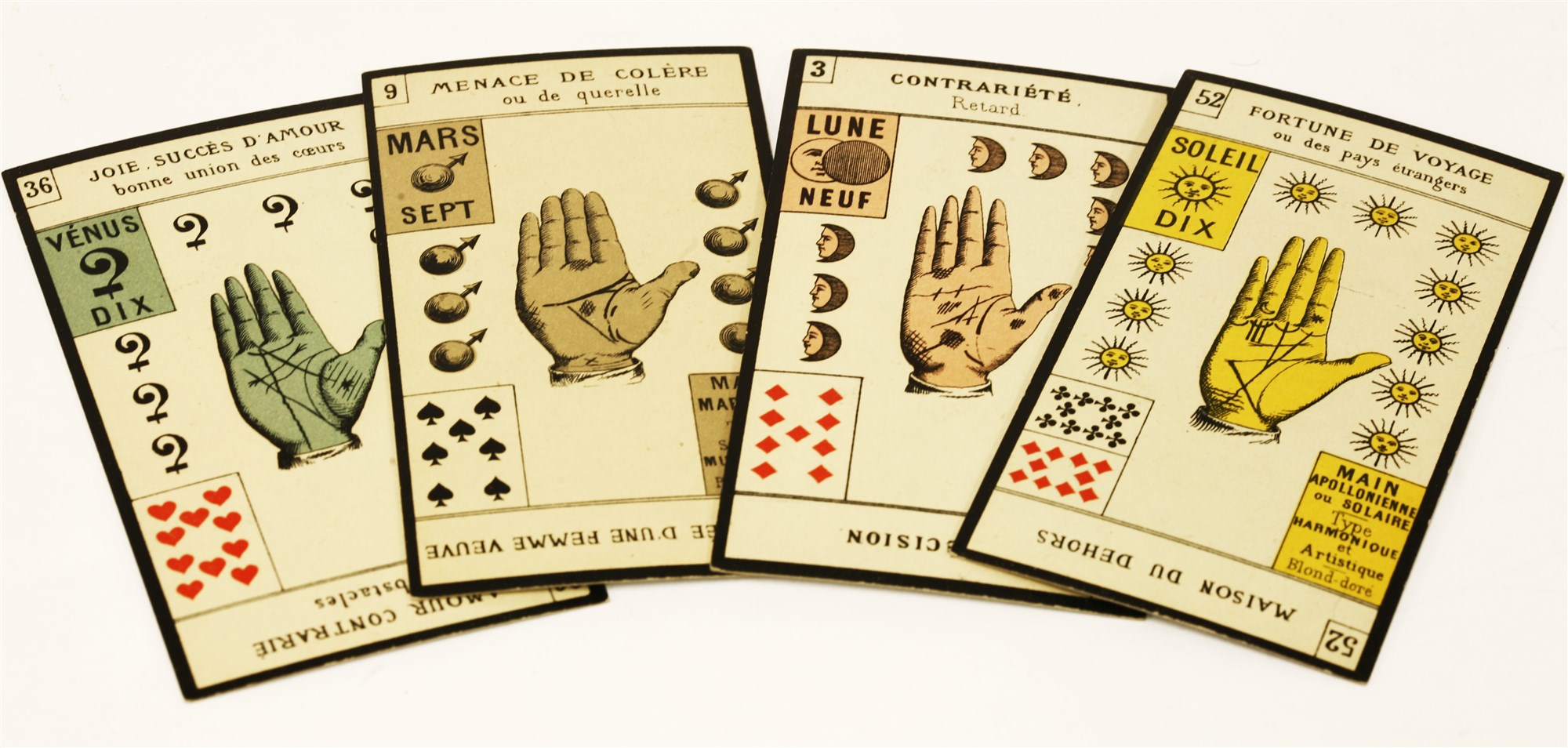 Lot 3 French palmistry fortune telling cards