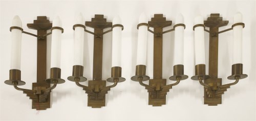 Lot 91 - A set of four Art Deco 'Maidens' Delight' twin branch wall lights