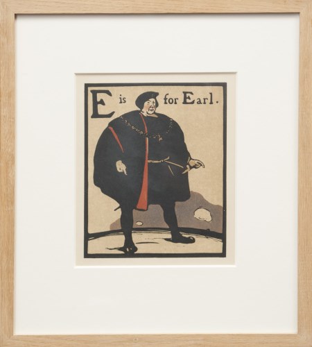 Lot 42 - William Nicholson (1872-1949)
E IS FOR EARL;
H IS FOR HUNTSMAN;
R IS FOR ROBBER;
T IS FOR TRUMPETER
Original lithographs from 'An Alphabet'