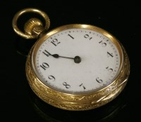 Lot 501 - An 18ct gold Swiss open-faced fob watch