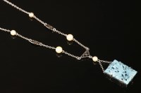 Lot 672 - An Art Deco carved turquoise and cultured pearl necklace