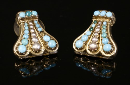 Lot 117 - A pair of split pearl and turquoise spray earrings