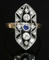Lot 178 - A Latvian Art Deco sapphire and diamond plaque ring