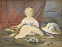Lot 398 - G...Smith (mid-19th century)
PORTRAIT OF A YOUNG GIRL AND HER PET SPANIEL IN AN INTERIOR
signed and dated 1843 l.l.