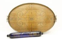 Lot 312 - An Edwardian inlaid mahogany oval tray with brass gallery