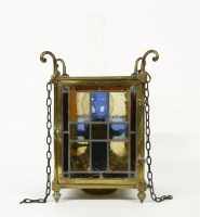 Lot 263 - A Victorian square brass and stained glass lantern