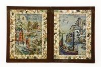 Lot 392 - A pair of embroidered panels of Cornish seascapes with boats to the foreground