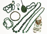 Lot 100 - Three single row graduated malachite bead necklaces
