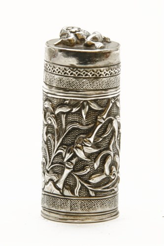 Lot 125 - A Chinese cylindrical silver box