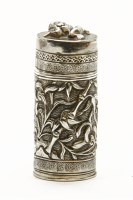 Lot 125 - A Chinese cylindrical silver box