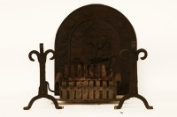 Lot 613 - An arched iron fire back cast with a Knight on horse back