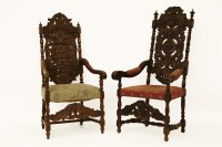 Lot 600 - Two 17th century style oak open armchairs