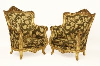 Lot 634 - A pair of French gilt wood frame upholstered chairs