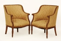 Lot 699 - A pair of Edwardian style stained beechwood upholstered chairs