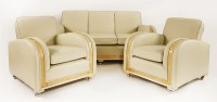 Lot 72 - An Art Deco cream leather three-piece suite