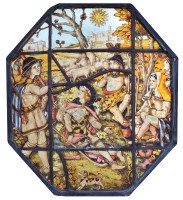 Lot 320 - A stained glass panel of shepherds