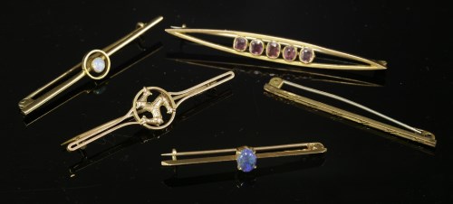 Lot 5 - A collection of five gold bar brooches or tiepins