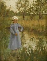 Lot 453 - Circle of William Stott of Oldham (1857-1900)
A YOUNG GIRL BESIDE A STREAM
Oil on canvas
61 x 46cm