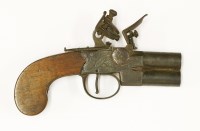 Lot 112 - A flintlock double barrel over-and-under pistol