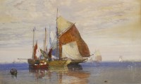 Lot 382 - William Roxby Beverly (1811-1889) 
SAILING BOATS MOORED OFFSHORE 
Signed and dated 1865 l.l.
