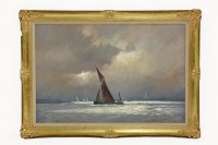 Lot 424 - Vic Ellis
A Thames sailing barge
Oil on canvas
51cm x 76.5cm